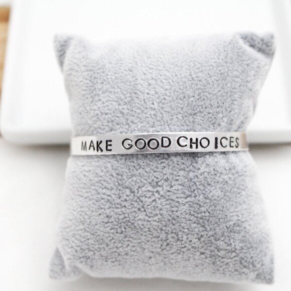 Make Good Choices - Hand Stamped Anodized Aluminum Bangle - Adjustable - Picture 10 of 10